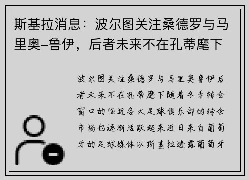 斯基拉消息：波尔图关注桑德罗与马里奥-鲁伊，后者未来不在孔蒂麾下